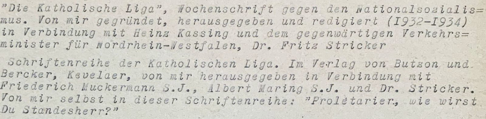 Auszug aus der Entnazifizierungsakte von Peter Römer, 1947